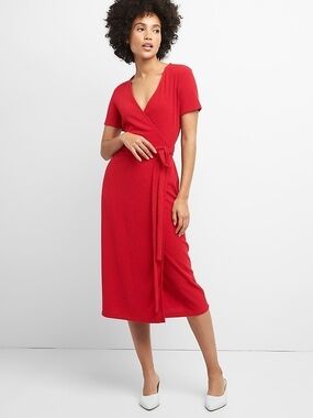 GAP Softspun Ribbed Midi Wrap Dress